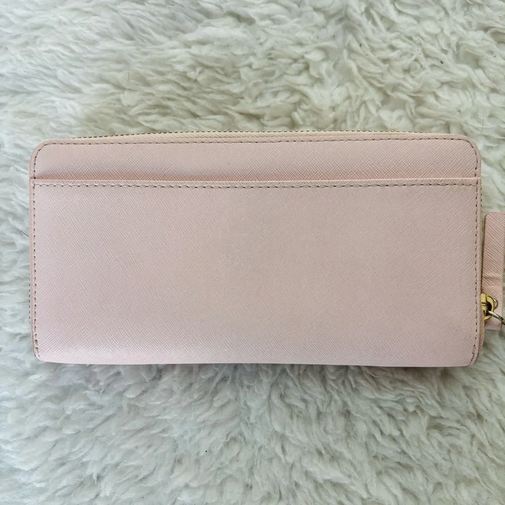 Kate Spade Pink Leather w/ Bow w/ Rhinestone zip around Long Wallet
